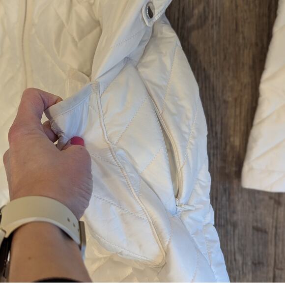 ATHLETA Mendocino Quilted Puffer Coat Magnolia White Midi Length Womens Medium M - Picture 8 of 10